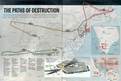 Map of Fligihts from Time Magazine Special 9-11 Edition